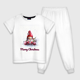 Детская пижама хлопок с принтом Рождественский гномик в Санкт-Петербурге, 100% хлопок |  брюки и футболка прямого кроя, без карманов, на брюках мягкая резинка на поясе и по низу штанин
 | гномик | детство | игрушка | новый год | праздник | рождество
