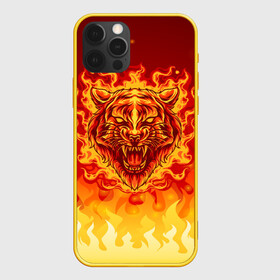 Чехол для iPhone 12 Pro с принтом Огненный тигр в пламени в Санкт-Петербурге, силикон | область печати: задняя сторона чехла, без боковых панелей | огонь | пламя | символ года | тигр | хищник