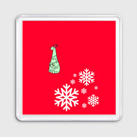 Магнит 55*55 с принтом НОВОГОДНИЙ ДРАКОНЧИК в Санкт-Петербурге, Пластик | Размер: 65*65 мм; Размер печати: 55*55 мм | Тематика изображения на принте: 2021 | 2022 | new year | деда мороза | дракон | к нам приходит | клауса | костюм | новогодний | новый год | праздник | рождество | санты | снег | снежинки | снежок | узор