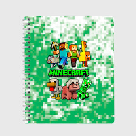 Тетрадь с принтом Minecraft персонажи мобы в Санкт-Петербурге, 100% бумага | 48 листов, плотность листов — 60 г/м2, плотность картонной обложки — 250 г/м2. Листы скреплены сбоку удобной пружинной спиралью. Уголки страниц и обложки скругленные. Цвет линий — светло-серый
 | creeper | green minecraft | minecraft | minecraft creeper | minecraft dungeons | детские игры | зеленый майнкрафт | крипер | крипер майнкрафт | криппер | майнкрафт | майнкрафт крипер | майнкрафт персонажи | майнкрафт подземелье