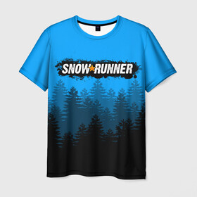 Мужская футболка 3D с принтом SNOWRUNNER СНОУРАННЕР ЛЕС в Санкт-Петербурге, 100% полиэфир | прямой крой, круглый вырез горловины, длина до линии бедер | game | snow runner | snowrunner | грузовик | дальнобойщик | игра | симулятор | сноу раннер | сноураннер