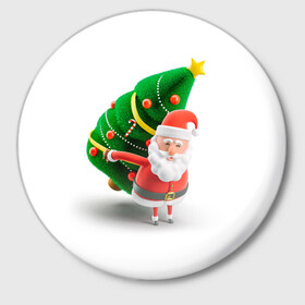 Значок с принтом Дед мороз с елкой в Санкт-Петербурге,  металл | круглая форма, металлическая застежка в виде булавки | веселый дед мороз | дед мороз | елка | новый год | санта клаус