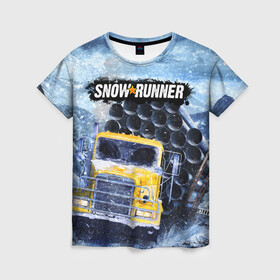 Женская футболка 3D с принтом SNOWRUNNER ART СНОУРАННЕР АРТ в Санкт-Петербурге, 100% полиэфир ( синтетическое хлопкоподобное полотно) | прямой крой, круглый вырез горловины, длина до линии бедер | game | snow runner | snowrunner | winter | грузовик | дальнобойщик | зима | игра | лес | симулятор | снег | сноу раннер | сноураннер