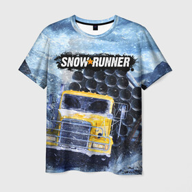Мужская футболка 3D с принтом SNOWRUNNER ART СНОУРАННЕР АРТ в Санкт-Петербурге, 100% полиэфир | прямой крой, круглый вырез горловины, длина до линии бедер | game | snow runner | snowrunner | winter | грузовик | дальнобойщик | зима | игра | лес | симулятор | снег | сноу раннер | сноураннер