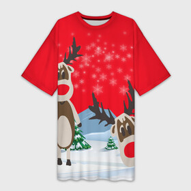 Платье-футболка 3D с принтом Олени с Новым годом в Санкт-Петербурге,  |  | 2022 | happy new year | merry christmas | год тигра | зима близко | нг | новогодний | новый год | новый год 2022 | олень | рождество | символ 2022 года | снег | снежинки