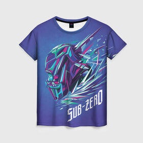 Женская футболка 3D с принтом Саб-Зиро синий в Санкт-Петербурге, 100% полиэфир ( синтетическое хлопкоподобное полотно) | прямой крой, круглый вырез горловины, длина до линии бедер | game | mortal kombat | комбат | мортал | мортал комбат