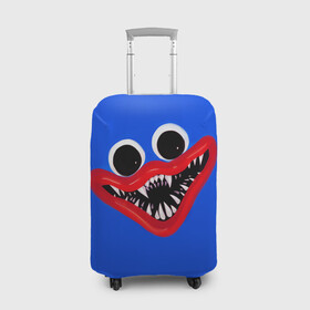 Чехол для чемодана 3D с принтом Huggy Wuggy Smile, Poppy Playtime в Санкт-Петербурге, 86% полиэфир, 14% спандекс | двустороннее нанесение принта, прорези для ручек и колес | huggy wuggy | poppy playtime | smile | игрушка | игры | кукла | монстр | поппи плейтайм | синий | улыбка | хагги вагги | хуги вуги