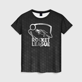 Женская футболка 3D с принтом Rocket League Metal Logo в Санкт-Петербурге, 100% полиэфир ( синтетическое хлопкоподобное полотно) | прямой крой, круглый вырез горловины, длина до линии бедер | auto | avto | car | race | rocket league | авто | гонки | машина | рокет лига | тачка
