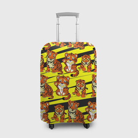 Чехол для чемодана 3D с принтом Няшные Тигрята в Санкт-Петербурге, 86% полиэфир, 14% спандекс | двустороннее нанесение принта, прорези для ручек и колес | желтый | звери | кошка | полосатый | тигр | шерсть