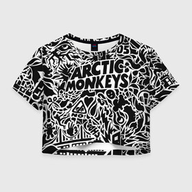 Женская футболка Crop-top 3D с принтом Arctic monkeys Pattern в Санкт-Петербурге, 100% полиэстер | круглая горловина, длина футболки до линии талии, рукава с отворотами | alternative | arctic monkeys | metall | music | rock | альтернатива | арктик монкейс | арктические обезьяны | металл | музыка | рок