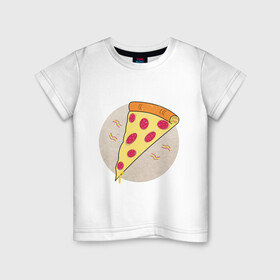 Детская футболка хлопок с принтом Кусочек пиццы пепперони в Санкт-Петербурге, 100% хлопок | круглый вырез горловины, полуприлегающий силуэт, длина до линии бедер | вкус | вкусно | вкусняшка | горячее | горячо | колбаса | кусок | кусочек | пепперони | пицца | сыр | сырный