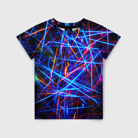 Детская футболка 3D с принтом NEON LINES Glowing Lines Effect в Санкт-Петербурге, 100% гипоаллергенный полиэфир | прямой крой, круглый вырез горловины, длина до линии бедер, чуть спущенное плечо, ткань немного тянется | rave neon | живые линии | неновые лучи | неон | неоновая лампа | неоновая ночь | неоновые ленты | неоновые линии разных цветов | неоновый рейв | светящиеся линии | флекс неон | эффект неона