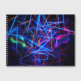 Альбом для рисования с принтом NEON LINES Glowing Lines Effect в Санкт-Петербурге, 100% бумага
 | матовая бумага, плотность 200 мг. | Тематика изображения на принте: rave neon | живые линии | неновые лучи | неон | неоновая лампа | неоновая ночь | неоновые ленты | неоновые линии разных цветов | неоновый рейв | светящиеся линии | флекс неон | эффект неона