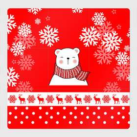 Магнитный плакат 3Х3 с принтом НОВОГОДНИЙ МИШКА МИЛЫЙ МИШКА в Санкт-Петербурге, Полимерный материал с магнитным слоем | 9 деталей размером 9*9 см | Тематика изображения на принте: 2021 | happy new year | new year | деда мороза | игрушка | к нам приходит | как у всех | клауса | костюм | медведь | мишка | новогодний | новый год | праздник | рекомендации | рождество | санты | снег | снежинки