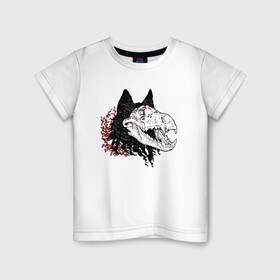 Детская футболка хлопок с принтом Fashionable avant garde wolf в Санкт-Петербурге, 100% хлопок | круглый вырез горловины, полуприлегающий силуэт, длина до линии бедер | Тематика изображения на принте: bones | fangs | fashion | flowers | hype | jaw | skull | teeth | vanguard | wolf | авангард | волк | зубы | клыки | мода | пасть | хайп | цветы | череп