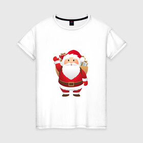 Женская футболка хлопок с принтом Санта Клаус  подарки в Санкт-Петербурге, 100% хлопок | прямой крой, круглый вырез горловины, длина до линии бедер, слегка спущенное плечо | борода | новый год | подарки | праздник | сантаклаус