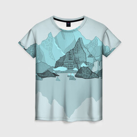 Женская футболка 3D с принтом Голубой горный пейзаж с темно-серыми тенями в Санкт-Петербурге, 100% полиэфир ( синтетическое хлопкоподобное полотно) | прямой крой, круглый вырез горловины, длина до линии бедер | голубые горы | горный | горный массив | горный пейзаж | горы | горы в снегу | для сноуборда | для туристов | заснеженные горы | зимние горы | зимний | лыжный | снежные горы | сноуборд