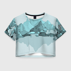 Женская футболка Crop-top 3D с принтом Голубой горный пейзаж с темно-серыми тенями в Санкт-Петербурге, 100% полиэстер | круглая горловина, длина футболки до линии талии, рукава с отворотами | голубые горы | горный | горный массив | горный пейзаж | горы | горы в снегу | для сноуборда | для туристов | заснеженные горы | зимние горы | зимний | лыжный | снежные горы | сноуборд