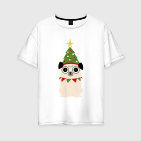 Женская футболка хлопок Oversize с принтом пёса-ёлка в Санкт-Петербурге, 100% хлопок | свободный крой, круглый ворот, спущенный рукав, длина до линии бедер
 | dog | happy new year | дед мороз | детский новый год | ёлка | звездна | игрушки | новый год 2021 | собака | собаки
