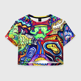 Женская футболка Crop-top 3D с принтом ПСИХОДЕЛЛА в Санкт-Петербурге, 100% полиэстер | круглая горловина, длина футболки до линии талии, рукава с отворотами | абстракция | пестрый | психоделика | цветной | яркий