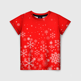 Детская футболка 3D с принтом Летящие снежинки в Санкт-Петербурге, 100% гипоаллергенный полиэфир | прямой крой, круглый вырез горловины, длина до линии бедер, чуть спущенное плечо, ткань немного тянется | 2022 | happy new year | merry christmas | год тигра | зима близко | нг | новогодний | новогодний тигр | новый год | новый год 2022 | рождество | символ 2022 года | снежинки