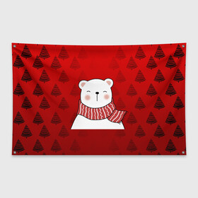 Флаг-баннер с принтом МЕДВЕЖОНОК УМКА БЕЛЫЙ МИШКА в Санкт-Петербурге, 100% полиэстер | размер 67 х 109 см, плотность ткани — 95 г/м2; по краям флага есть четыре люверса для крепления | 2021 | new year | деда мороза | друг | ёлка | ёлочка | к нам приходит | как у всех | клауса | костюм | красный | медведь | медвежонок | новогодний | новый год | праздник | рекомендации | рождество | санты | узор
