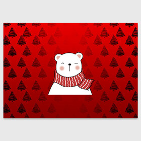 Поздравительная открытка с принтом МЕДВЕЖОНОК УМКА БЕЛЫЙ МИШКА в Санкт-Петербурге, 100% бумага | плотность бумаги 280 г/м2, матовая, на обратной стороне линовка и место для марки
 | 2021 | new year | деда мороза | друг | ёлка | ёлочка | к нам приходит | как у всех | клауса | костюм | красный | медведь | медвежонок | новогодний | новый год | праздник | рекомендации | рождество | санты | узор