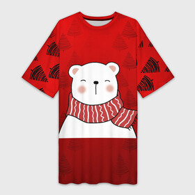 Платье-футболка 3D с принтом МЕДВЕЖОНОК УМКА  БЕЛЫЙ МИШКА в Санкт-Петербурге,  |  | 2021 | new year | деда мороза | друг | ёлка | ёлочка | к нам приходит | как у всех | клауса | костюм | красный | медведь | медвежонок | новогодний | новый год | праздник | рекомендации | рождество | санты | узор