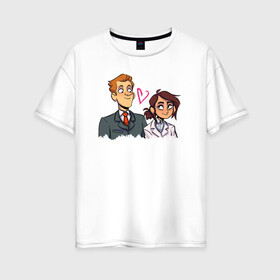 Женская футболка хлопок Oversize с принтом Бретт & Рейган в Санкт-Петербурге, 100% хлопок | свободный крой, круглый ворот, спущенный рукав, длина до линии бедер
 | девушка | инженер | парень | персонажи | сотридник