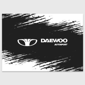 Поздравительная открытка с принтом DAEWOO | Autosport | Краска в Санкт-Петербурге, 100% бумага | плотность бумаги 280 г/м2, матовая, на обратной стороне линовка и место для марки
 | auto | autosport | daewoo | logo | moto | symbol | авто | автомобиль | гонки | дэо | дэу | знак | краска | лого | логотип | логотипы | марка | матиз | машина | мото | нексия | символ | символы