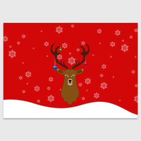 Поздравительная открытка с принтом Новогодний олень New Years Deer в Санкт-Петербурге, 100% бумага | плотность бумаги 280 г/м2, матовая, на обратной стороне линовка и место для марки
 | 2021 | 2022 | happy new year | happy new year 2022 | новый год | олень | снег | снежинки | снежный олень | сугроб