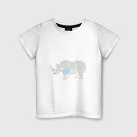 Детская футболка хлопок с принтом Волшебный носорог в Санкт-Петербурге, 100% хлопок | круглый вырез горловины, полуприлегающий силуэт, длина до линии бедер | африка | волшебство | животное | животные | звери | зверь | мило | милота | носорог | пятна | пятнистый | разноцветный | сказка | экзотика
