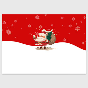 Поздравительная открытка с принтом Новогодний санта New Years Santa в Санкт-Петербурге, 100% бумага | плотность бумаги 280 г/м2, матовая, на обратной стороне линовка и место для марки
 | Тематика изображения на принте: 2021 | 2022 | happy new year | happy new year 2022 | santa | дед мороз | новый год | подарки | санта | снег | снегопад | снежинки | сугроб