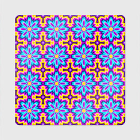 Магнит виниловый Квадрат с принтом Синие цветы на желтом фоне (иллюзия расширения) в Санкт-Петербурге, полимерный материал с магнитным слоем | размер 9*9 см, закругленные углы | абстракция | аум | галлюцинация | зазеркалье | игра ума | иллюзии | индиго | майя | мантра | медитация | мираж | неон | нирвана | обман зрения | ом | оптические иллюзии | просветление | психоделика