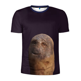 Мужская футболка 3D спортивная с принтом Уставший картофель в Санкт-Петербурге, 100% полиэстер с улучшенными характеристиками | приталенный силуэт, круглая горловина, широкие плечи, сужается к линии бедра | картофель | картошка | рожица | улыбка | усталость