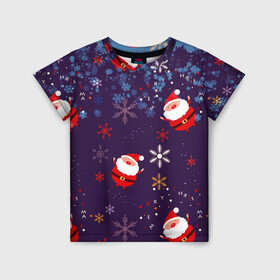 Детская футболка 3D с принтом Дед Мороз в снежинках в Санкт-Петербурге, 100% гипоаллергенный полиэфир | прямой крой, круглый вырез горловины, длина до линии бедер, чуть спущенное плечо, ткань немного тянется | 2021 | happy new year 2022 | дед мороз | новый год | новый год 2022 | праздник | санта | снежинки