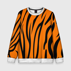 Детский свитшот 3D с принтом Текстура тигра/tiger в Санкт-Петербурге, 100% полиэстер | свободная посадка, прямой крой, мягкая тканевая резинка на рукавах и понизу свитшота | tiger | кошка | оранжевый черный | символ 22 года | текстура | тигр