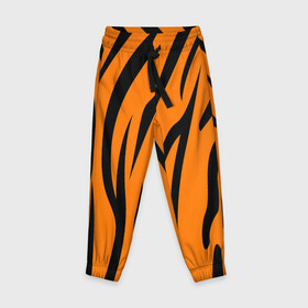Детские брюки 3D с принтом Текстура тигра/tiger в Санкт-Петербурге, 100% полиэстер | манжеты по низу, эластичный пояс регулируется шнурком, по бокам два кармана без застежек, внутренняя часть кармана из мелкой сетки | tiger | кошка | оранжевый черный | символ 22 года | текстура | тигр