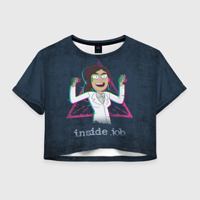 Женская футболка Crop-top 3D с принтом Ридли Cognito Inc в Санкт-Петербурге, 100% полиэстер | круглая горловина, длина футболки до линии талии, рукава с отворотами | глюк | девушка | знак | персонаж | треугольник
