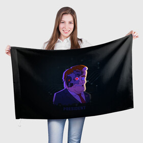 Флаг 3D с принтом Робо Президент в Санкт-Петербурге, 100% полиэстер | плотность ткани — 95 г/м2, размер — 67 х 109 см. Принт наносится с одной стороны | глаз | зло | надпись | президент | робот