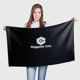 Флаг 3D с принтом Экран Cognito Inc в Санкт-Петербурге, 100% полиэстер | плотность ткани — 95 г/м2, размер — 67 х 109 см. Принт наносится с одной стороны | знак | лого | надпись | помехи | экран
