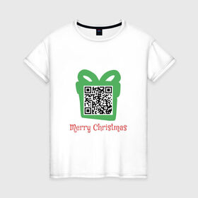 Женская футболка хлопок с принтом QR Christmas в Санкт-Петербурге, 100% хлопок | прямой крой, круглый вырез горловины, длина до линии бедер, слегка спущенное плечо | coronavirus | covid | covid19 | qr code | qr код | sputnik | вакцина | вакцинация | вирус | здоровье | изоляция | иммунитет | карантин | ковид | код | корона | коронавирус | маркировка | маска | матрица | п | пандемия