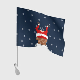 Флаг для автомобиля с принтом САНТА КЛАУС ЗАСТРЯЛ | SANTA в Санкт-Петербурге, 100% полиэстер | Размер: 30*21 см | 2020 | 2021 | 2022 | christmas | merry | santa | дед мороз | кот | леденец | мяу | нг | новогодний | новый год | олени | рождество | санта клаус | свитер | узоры