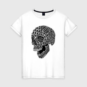 Женская футболка хлопок с принтом Резьба по черепу в Санкт-Петербурге, 100% хлопок | прямой крой, круглый вырез горловины, длина до линии бедер, слегка спущенное плечо | fashion | jaw | skull | teeth | vanguard | авангард | зубы | мода | пасть | хайп | череп