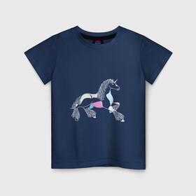 Детская футболка хлопок с принтом Пятнистый единорог на тёмном фоне в Санкт-Петербурге, 100% хлопок | круглый вырез горловины, полуприлегающий силуэт, длина до линии бедер | волшебно | волшебство | единорог | животное | животные | звери | зверь | конь | лошадь | магия | мило | милота | сказка