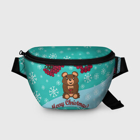 Поясная сумка 3D с принтом Мишка и рождество в Санкт-Петербурге, 100% полиэстер | плотная ткань, ремень с регулируемой длиной, внутри несколько карманов для мелочей, основное отделение и карман с обратной стороны сумки застегиваются на молнию | 2022 | merry christmas | ветки | год тигра | детский | животные | зима | зимний | лес | медведь | мишка | мультяшный | новогодний | новый год | подарок | праздничный | рождество | рябина | снег | снегопад