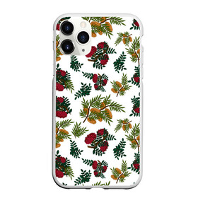 Чехол для iPhone 11 Pro Max матовый с принтом зимний паттерн ветки рябины в Санкт-Петербурге, Силикон |  | ветки | зима | зимний паттерн | лес | листья | на белом фоне | новогодний | новый год | облепиха | праздничный | природа | рябина