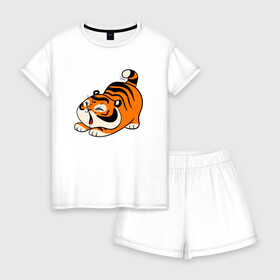 Женская пижама с шортиками хлопок с принтом милый тигренок cute tiger в Санкт-Петербурге, 100% хлопок | футболка прямого кроя, шорты свободные с широкой мягкой резинкой | 2022 | год тигра | новый год | новый год 2022 | символ года | тигр | тигренок | тигрица | тигры