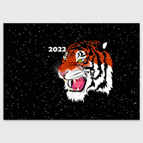 Поздравительная открытка с принтом Рычащий Тигр и Снегопад 2022 в Санкт-Петербурге, 100% бумага | плотность бумаги 280 г/м2, матовая, на обратной стороне линовка и место для марки
 | 2022 | black | cat | christmas | merry | new year | snow | tiger | xmas | водяной | год тигра | животные | кот | кошки | новый год | паттерн | полосатый | рождество | снег | снежинки | тигры | узор | цветы | черный