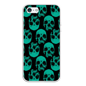 Чехол для iPhone 5/5S матовый с принтом Узор из зелёных черепков в Санкт-Петербурге, Силикон | Область печати: задняя сторона чехла, без боковых панелей | fashion | hype | pattern | skull | мода | узор | хайп | череп